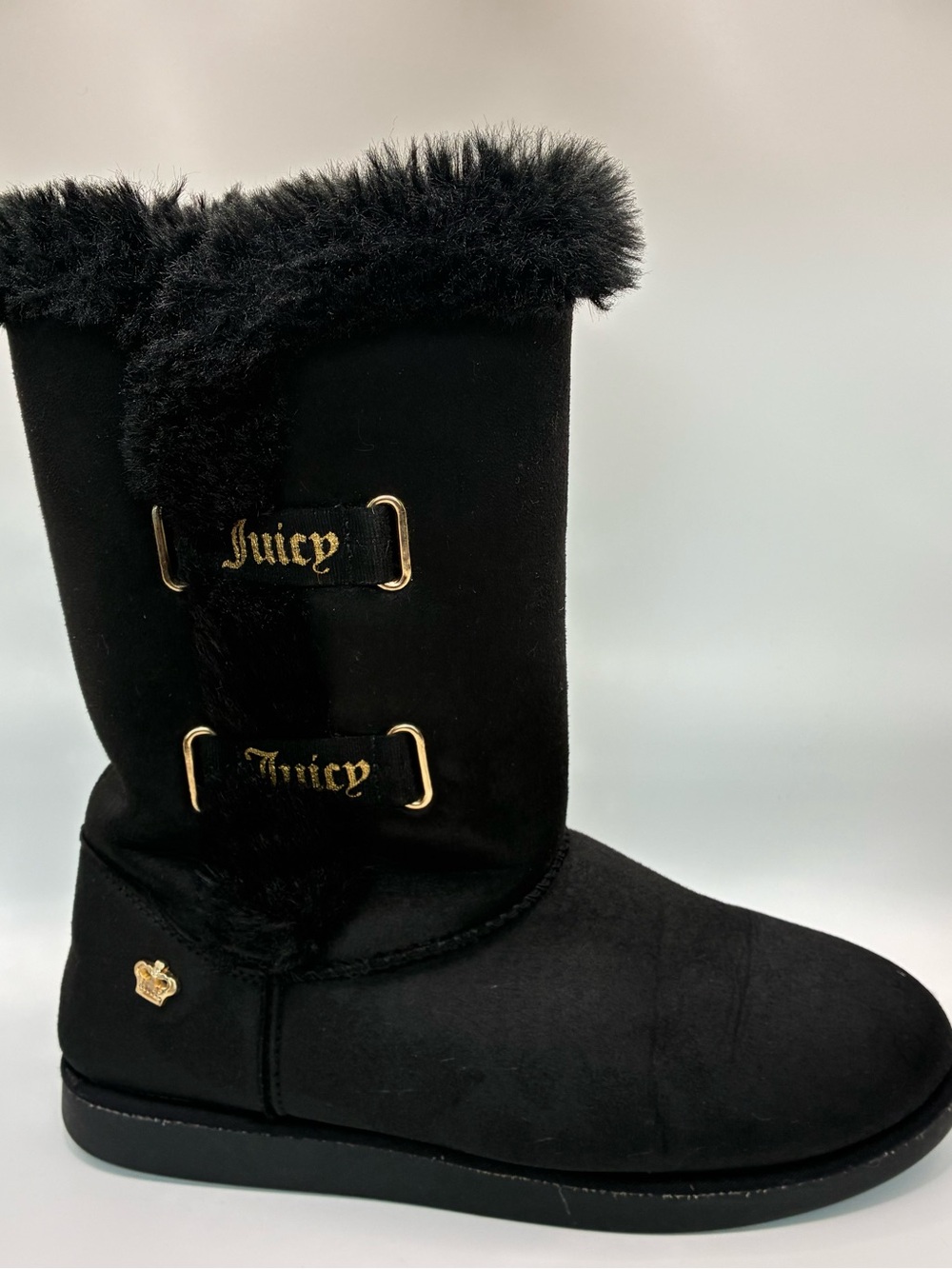Juicy Couture Black Mid-Calf Faux Fur Logo Boots